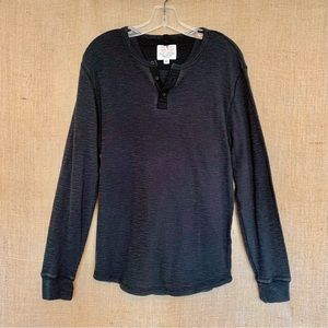 LUCKY BRAND Men’s Henley Shirt Baseball Style LS Gray Black Medium